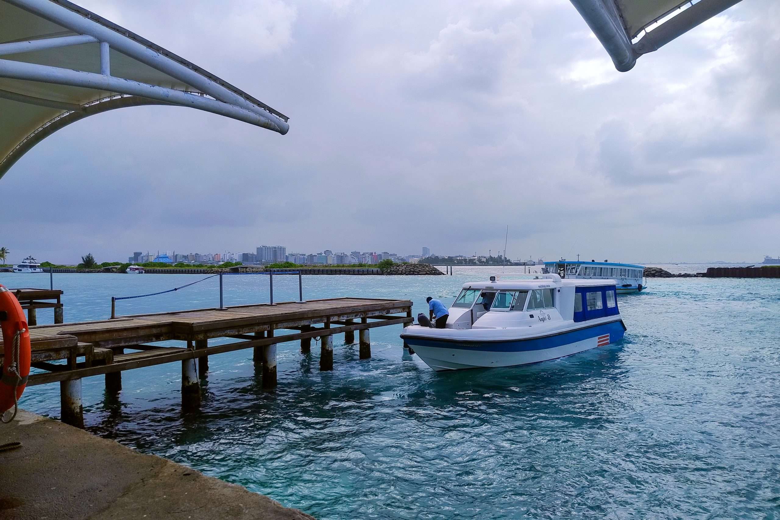 Boat terminal right in front of the airport of the Maldives