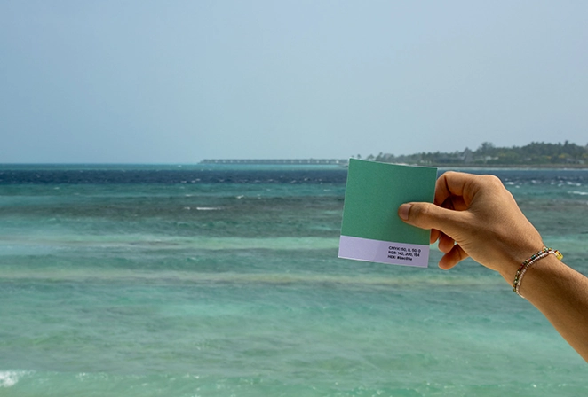 Blue color in front of the sea with the same color